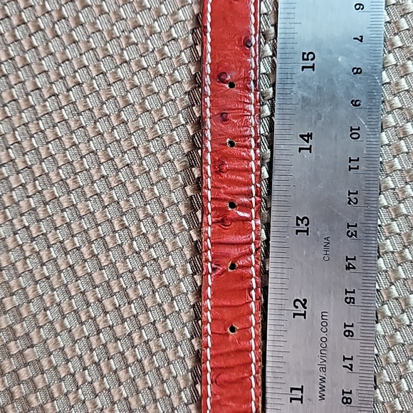 Red Ostrich Leather Dog Collar - Size Medium - Picture 6 of 6